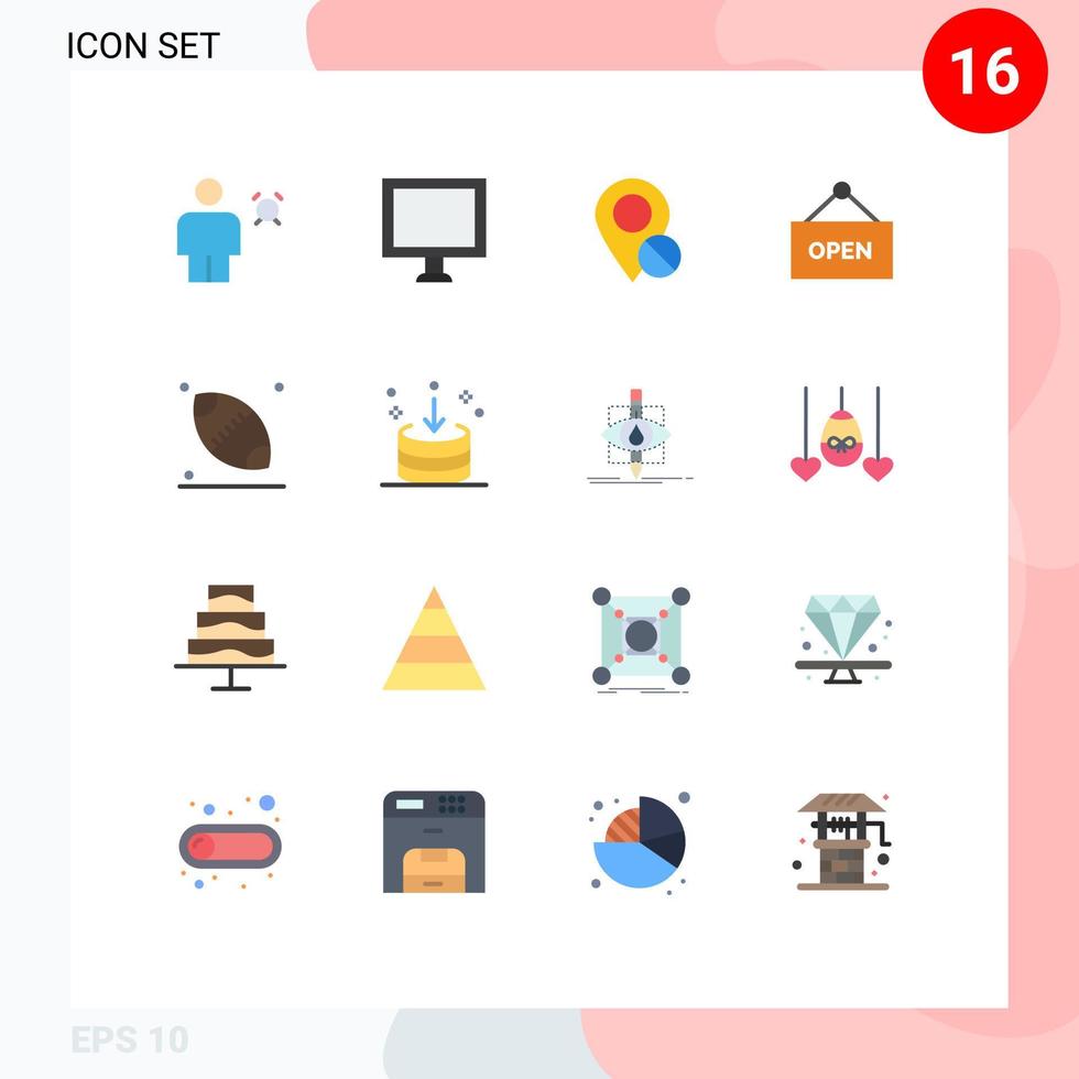 16 Universal Flat Color Signs Symbols of ball sign location shop medical Editable Pack of Creative Vector Design Elements