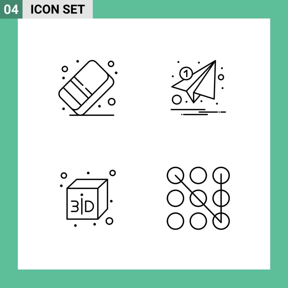 Universal Icon Symbols Group of 4 Modern Filledline Flat Colors of eraser box paint marketing lock Editable Vector Design Elements
