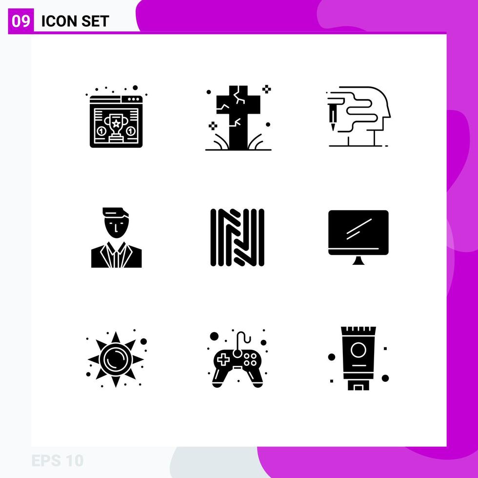 Modern Set of 9 Solid Glyphs and symbols such as neoscoin leader graveyard head boss Editable Vector Design Elements