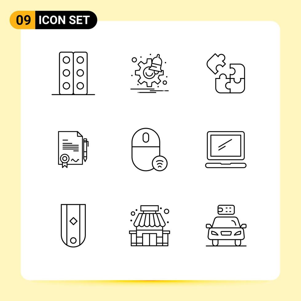 User Interface Pack of 9 Basic Outlines of devices deal jigsaw done agrement Editable Vector Design Elements