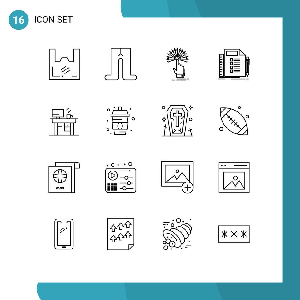 Stock Vector Icon Pack of 16 Line Signs and Symbols for task plan reach list analytic Editable Vector Design Elements