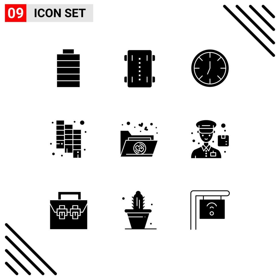 Set of 9 Modern UI Icons Symbols Signs for courier files clock favorite design Editable Vector Design Elements