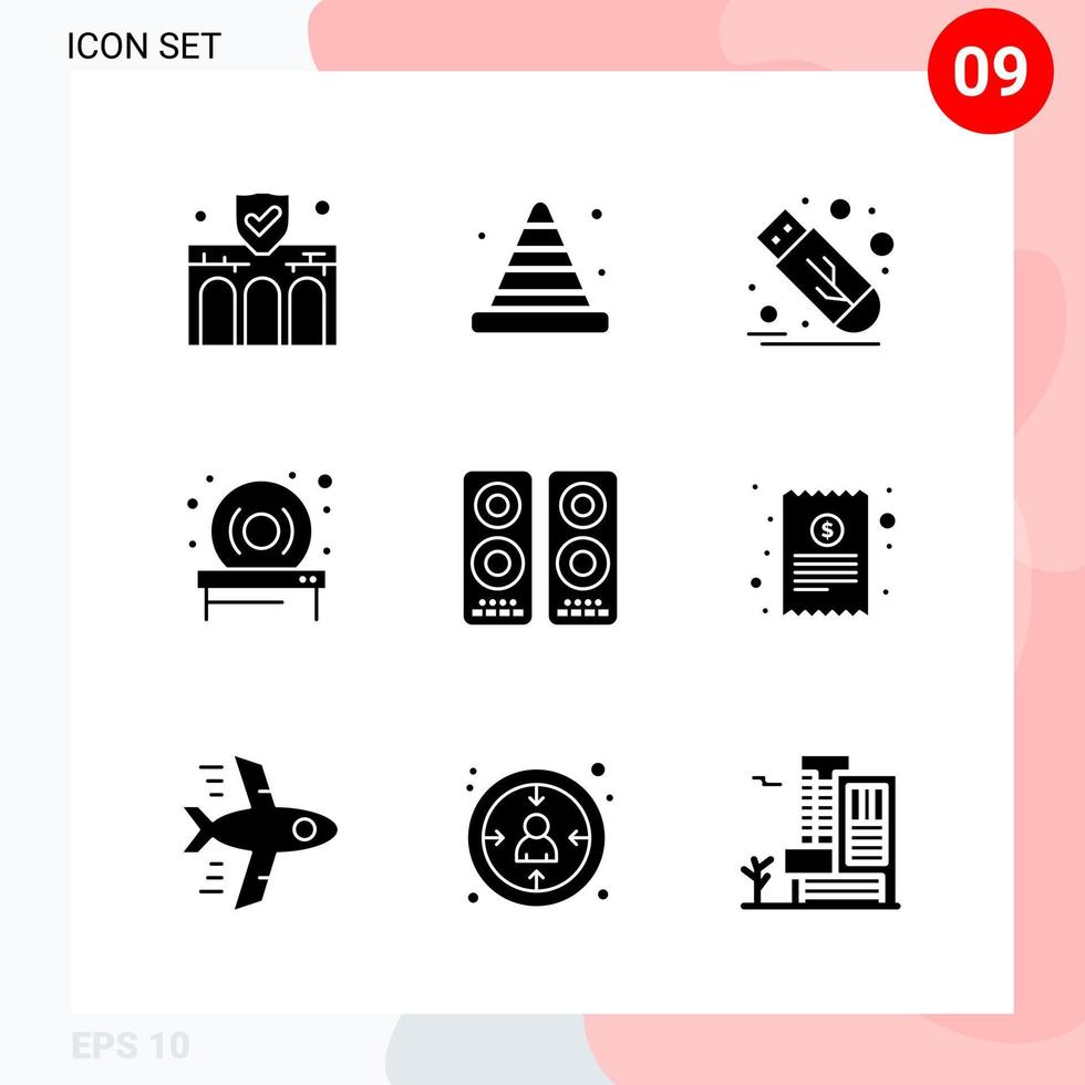 paquete de vectores de 9 iconos en un paquete de glifos creativos de estilo sólido aislado en fondo blanco para web y móvil