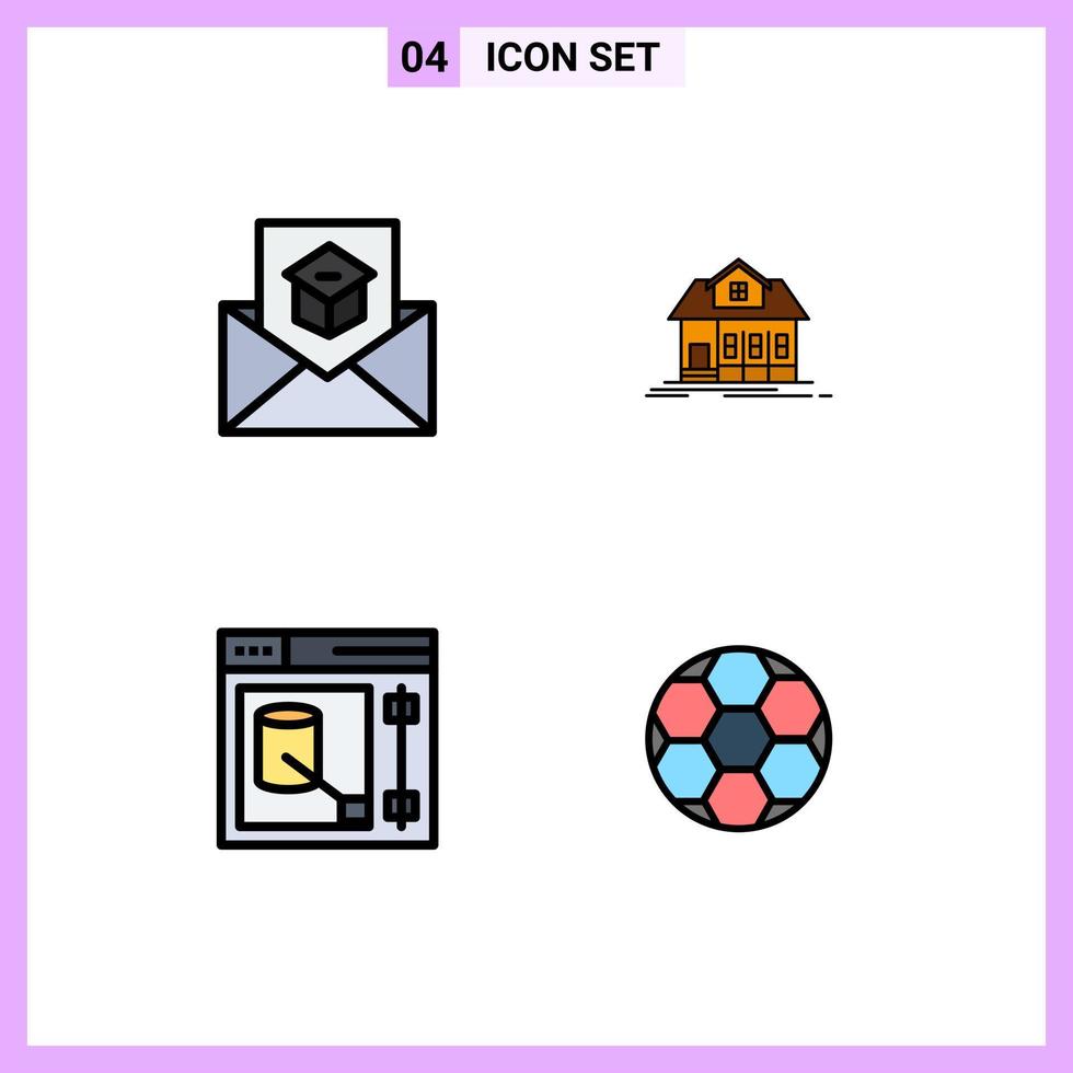 Universal Icon Symbols Group of 4 Modern Filledline Flat Colors of communication design invite house tool Editable Vector Design Elements