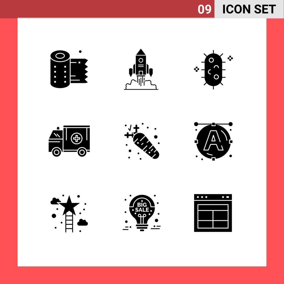 Universal Icon Symbols Group of 9 Modern Solid Glyphs of van medical game truck chemistry Editable Vector Design Elements