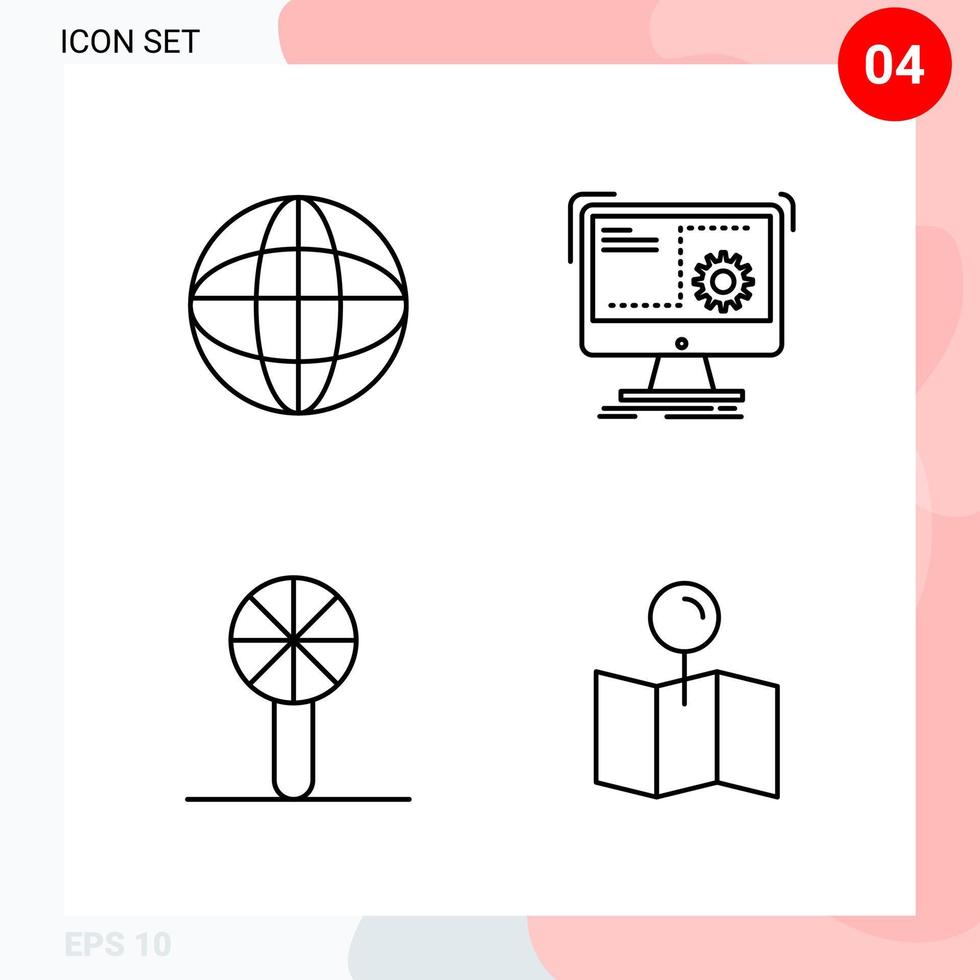 Vector Pack of 4 Icons in Line Style Creative Outline Pack isolated on White Background for Web and Mobile