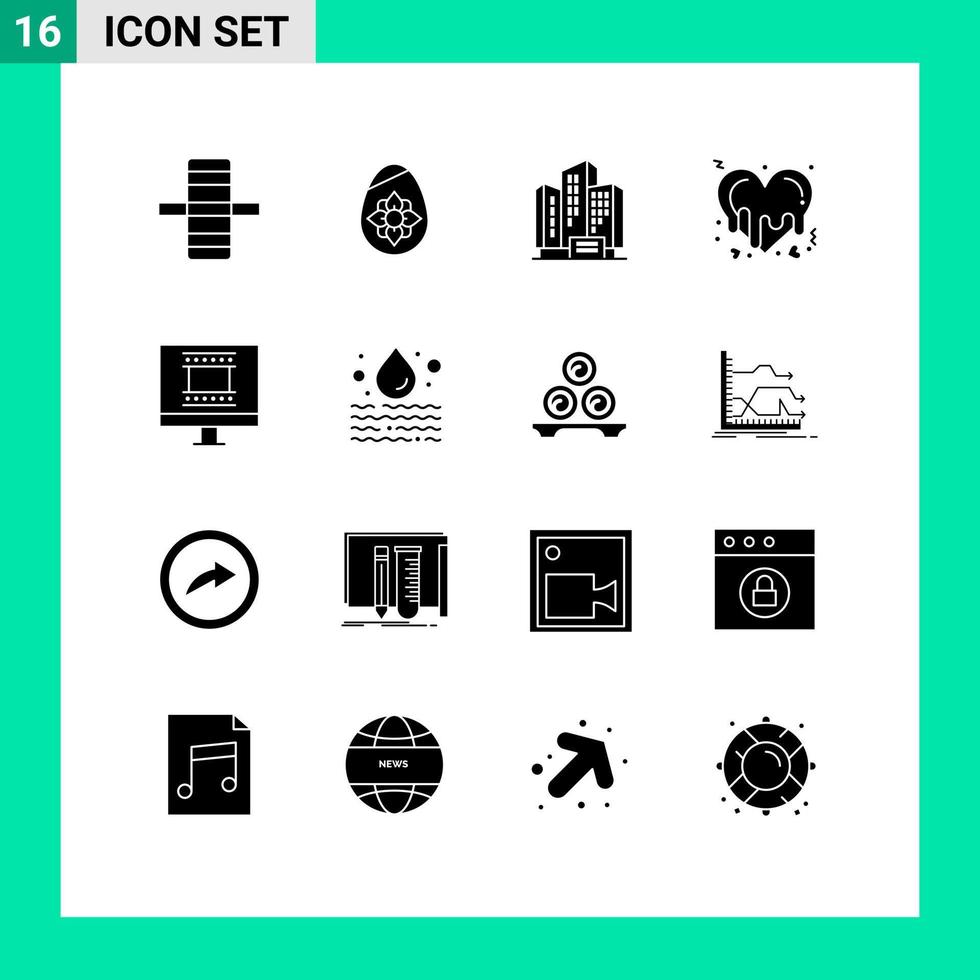 16 Universal Solid Glyphs Set for Web and Mobile Applications photo frame design digital photo frame apartment romance heart Editable Vector Design Elements