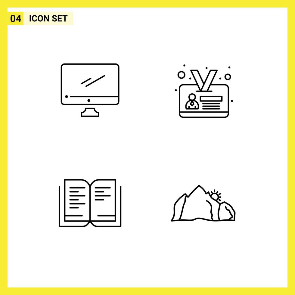 Line Pack of 4 Universal Symbols of computer education imac id card hill Editable Vector Design Elements