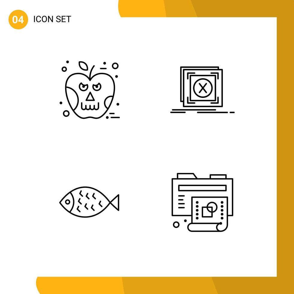Set of 4 Commercial Filledline Flat Colors pack for apple fish skull message easter Editable Vector Design Elements