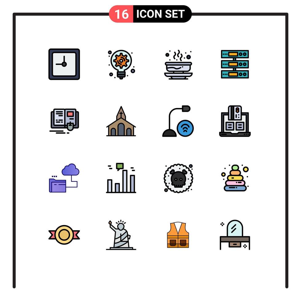 conjunto de 16 iconos modernos de la interfaz de usuario signos de símbolos para el servidor de almacenamiento en caliente de la nube del libro elementos de diseño de vectores creativos editables