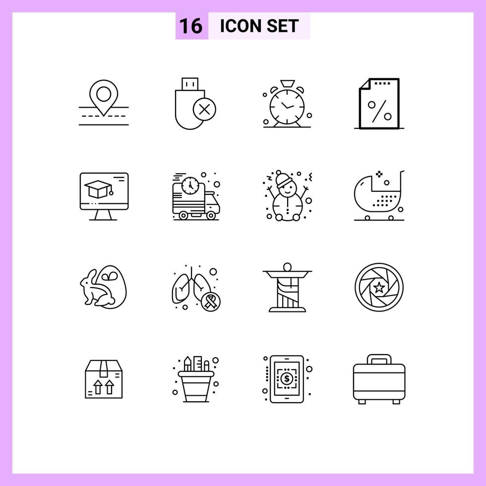 Set of 16 Modern UI Icons Symbols Signs for computer payment stick finance alert Editable Vector Design Elements
