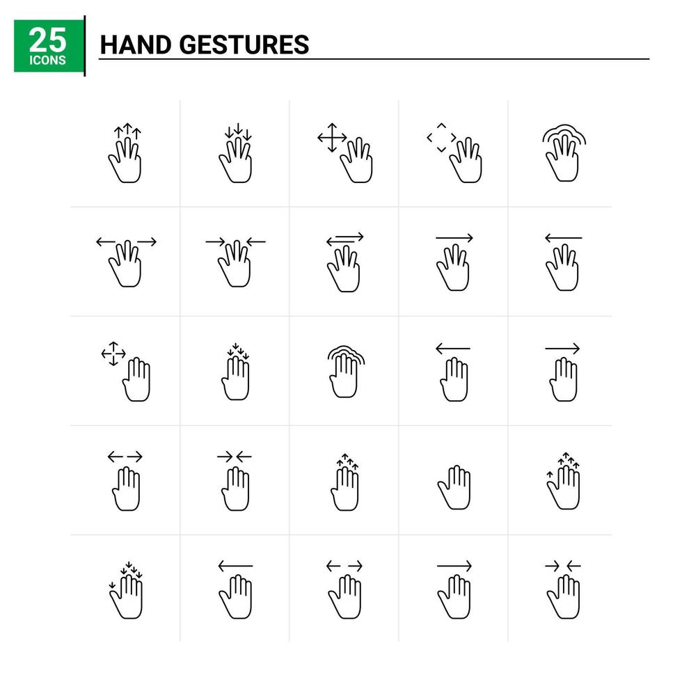 25 iconos de gestos de mano conjunto de antecedentes vectoriales vector