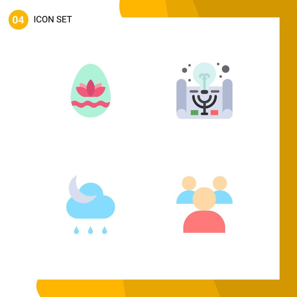 Group of 4 Modern Flat Icons Set for easter egg moon holidays project idea weather Editable Vector Design Elements