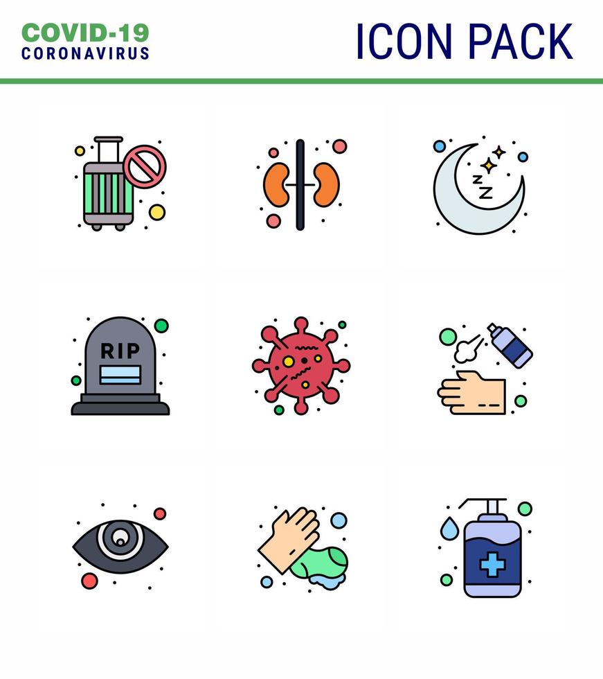 Coronavirus 2019nCoV Covid19 Prevention icon set corona bacteria night rip grave viral coronavirus 2019nov disease Vector Design Elements