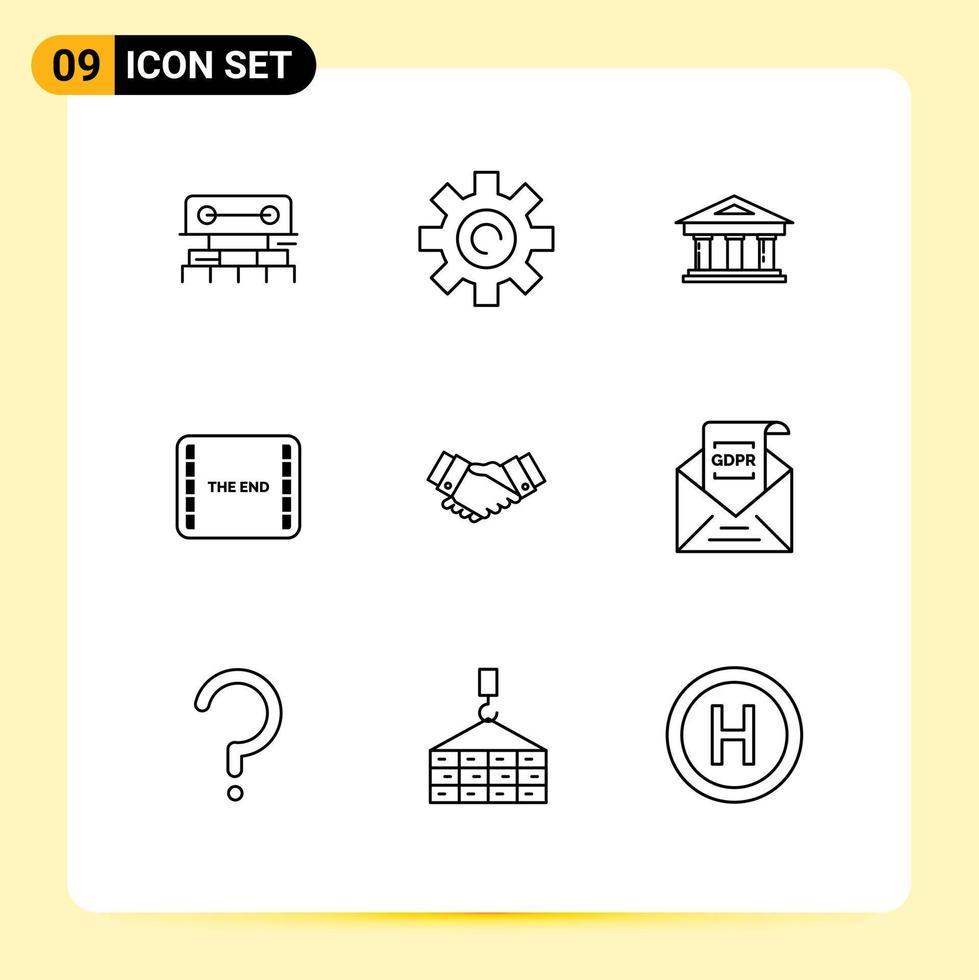 Modern Set of 9 Outlines and symbols such as scene film user end finance Editable Vector Design Elements