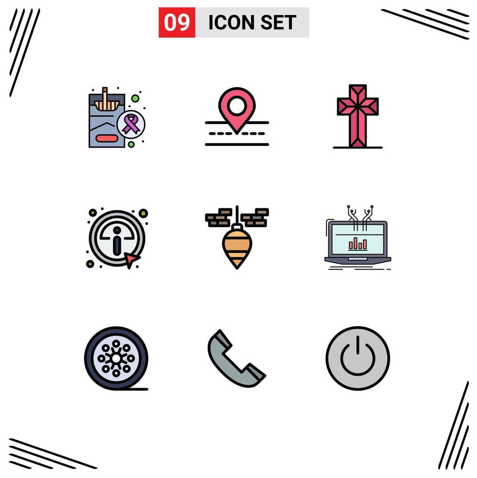 Modern Set of 9 Filledline Flat Colors Pictograph of bob information celebration info click Editable Vector Design Elements