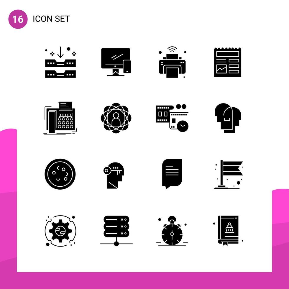 Glyph Icon set Pack of 16 Solid Icons isolated on White Background for responsive Website Design Print and Mobile Applications vector