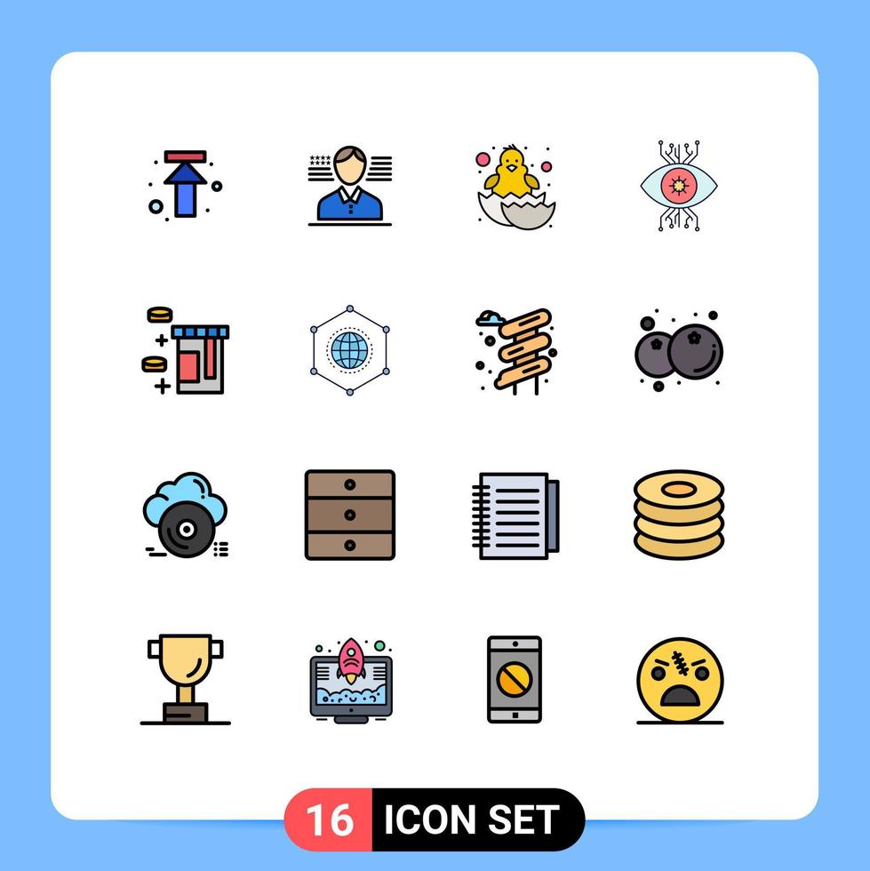Universal Icon Symbols Group of 16 Modern Flat Color Filled Lines of bottle eye chicken vision monitoring Editable Creative Vector Design Elements