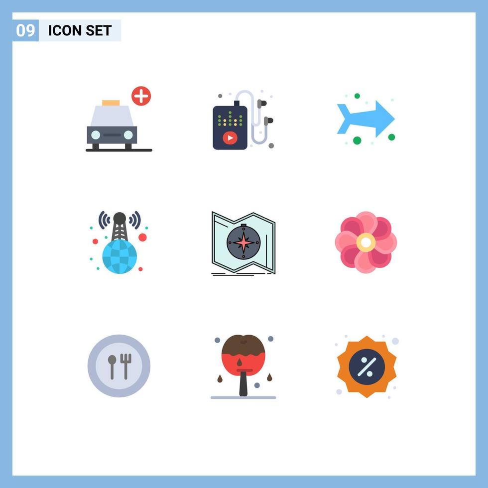 Universal Icon Symbols Group of 9 Modern Flat Colors of navigate explore left direction live Editable Vector Design Elements