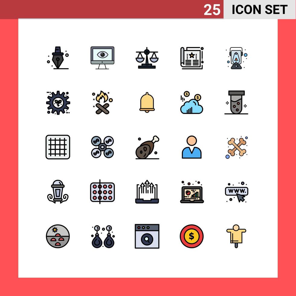 25 User Interface Filled line Flat Color Pack of modern Signs and Symbols of magazine cover watch advertisement scale Editable Vector Design Elements