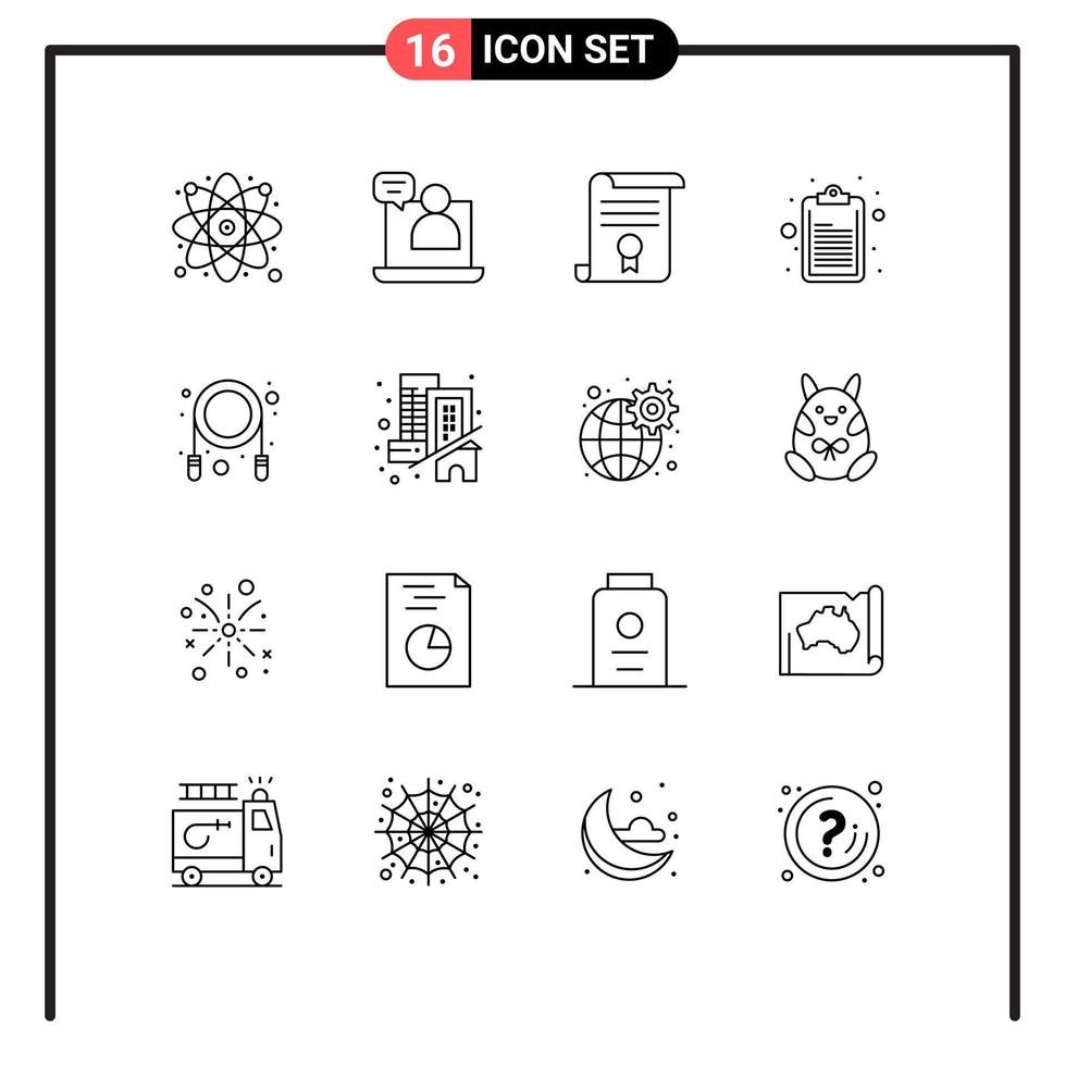 Outline Pack of 16 Universal Symbols of rope note certificate clipboard education Editable Vector Design Elements