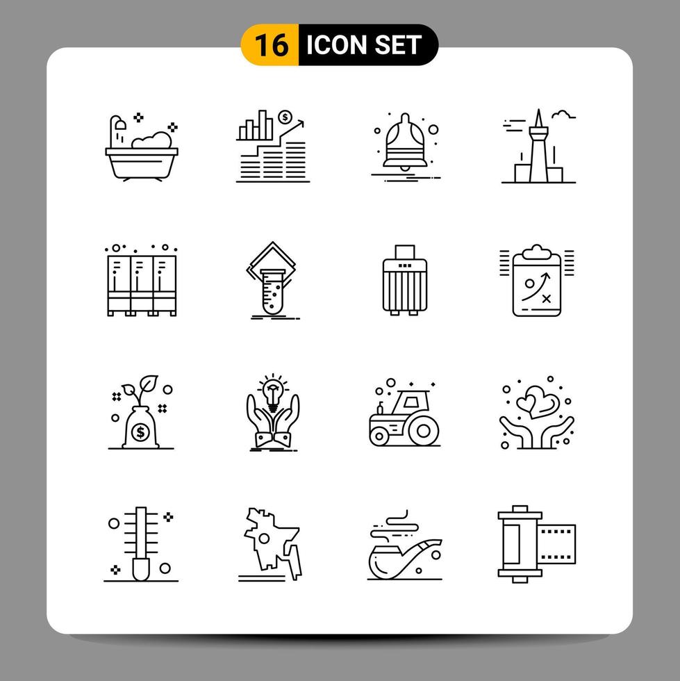 16 Black Icon Pack Outline Symbols Signs for Responsive designs on white background 16 Icons Set vector