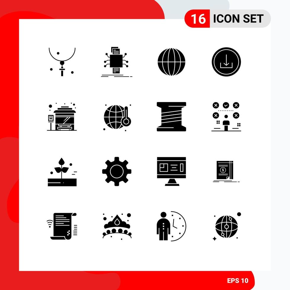 Set of 16 Modern UI Icons Symbols Signs for interface basic processing application globe Editable Vector Design Elements