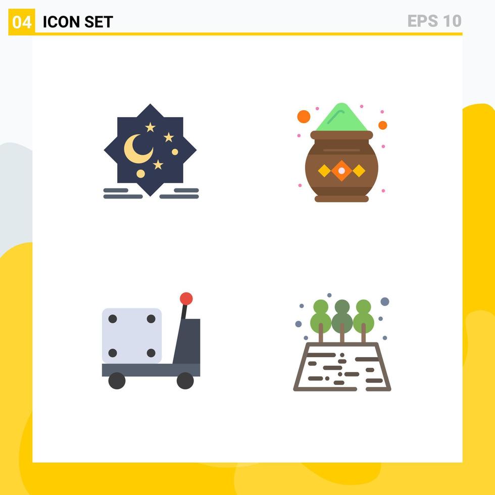 Editable Vector Line Pack of 4 Simple Flat Icons of moon forklift eid india pump Editable Vector Design Elements