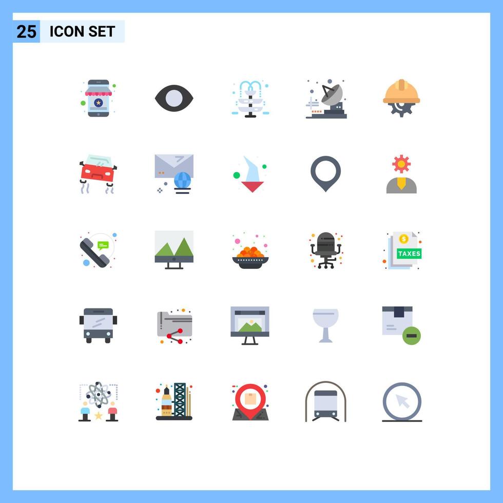 Pictogram Set of 25 Simple Flat Colors of gear cap vision transmitter radio Editable Vector Design Elements