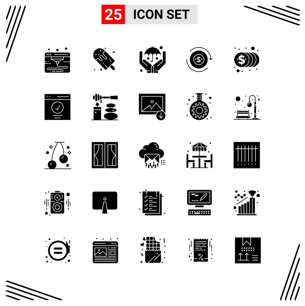 25 Icons Solid Style Grid Based Creative Glyph Symbols for Website Design Simple Solid Icon Signs Isolated on White Background 25 Icon Set vector