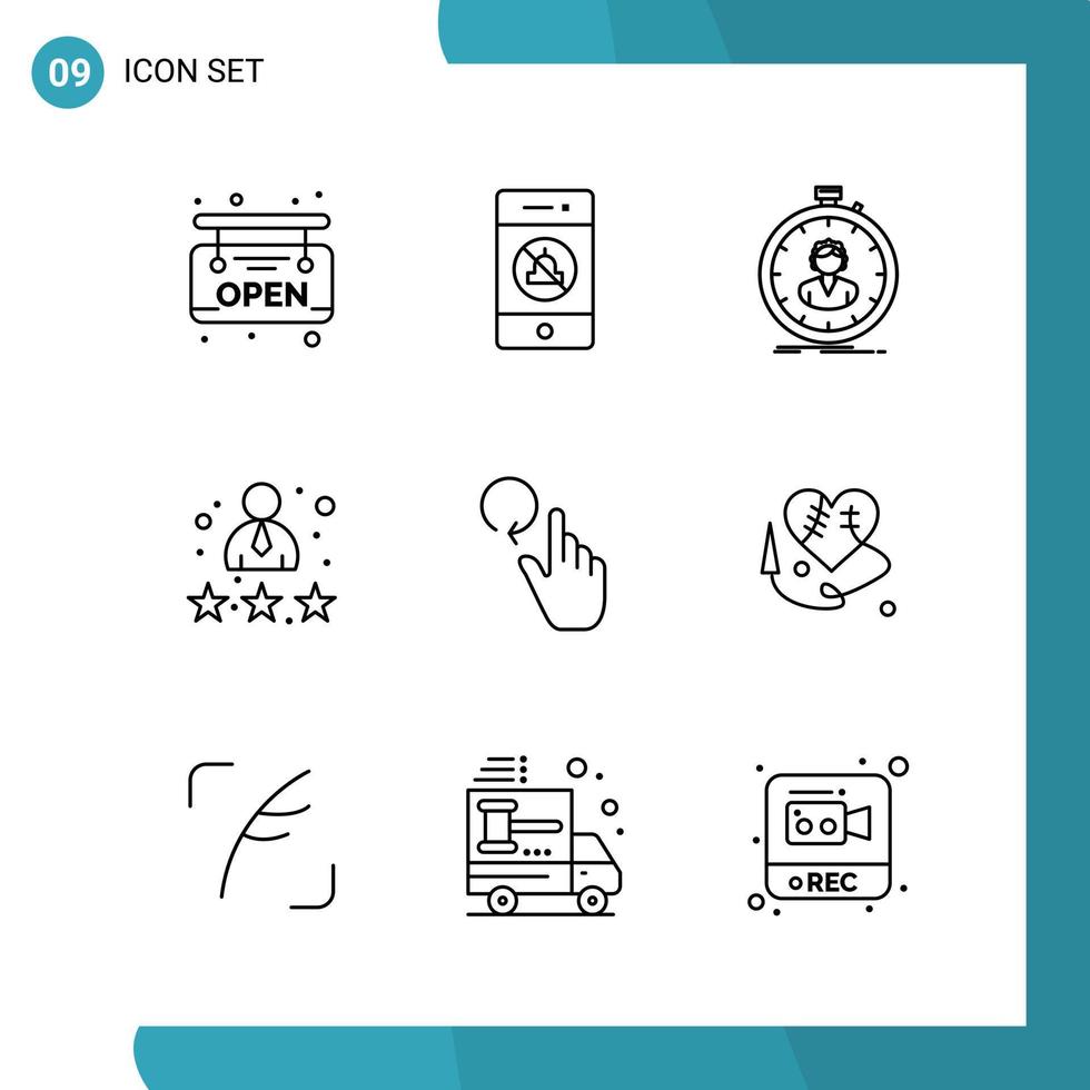 Vector Pack of 9 Outline Symbols Line Style Icon Set on White Background for Web and Mobile