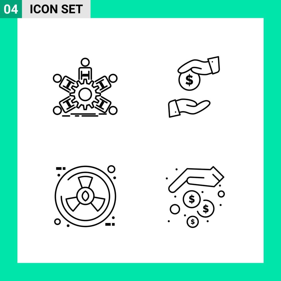 paquete de 4 iconos de estilo de línea establece símbolos de esquema para imprimir signos creativos aislados en fondo blanco 4 conjunto de iconos vector