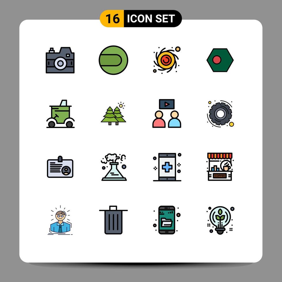 User Interface Pack of 16 Basic Flat Color Filled Lines of golf car cart black hole flag bangladesh Editable Creative Vector Design Elements