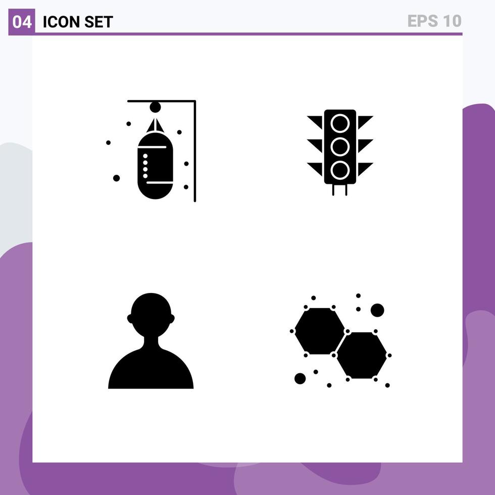 Pack of 4 creative Solid Glyphs of bag avatar sand sign basic Editable Vector Design Elements