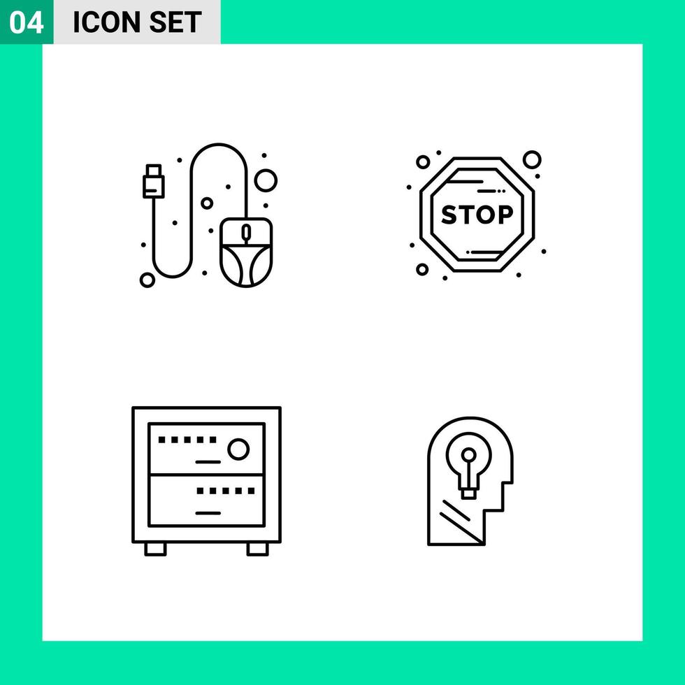 paquete de 4 iconos de estilo de línea establece símbolos de esquema para imprimir signos creativos aislados en fondo blanco 4 conjunto de iconos vector