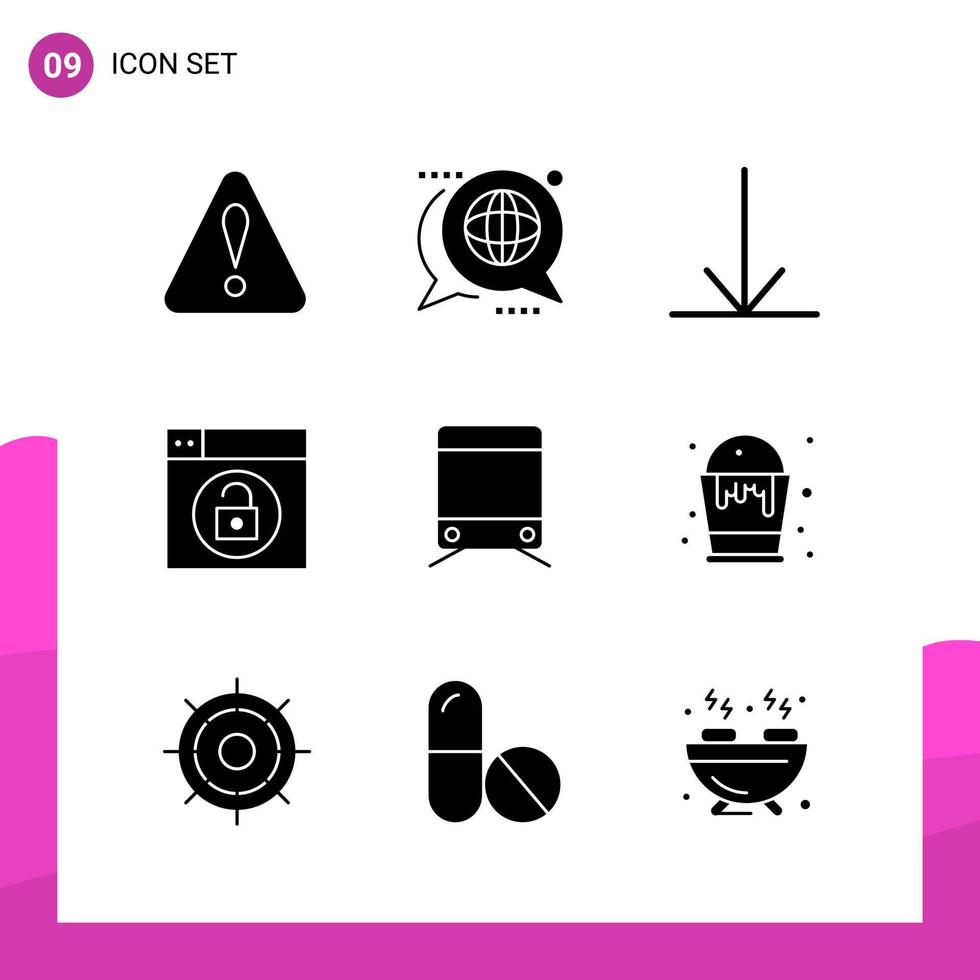 Glyph Icon set Pack of 9 Solid Icons isolated on White Background for responsive Website Design Print and Mobile Applications vector