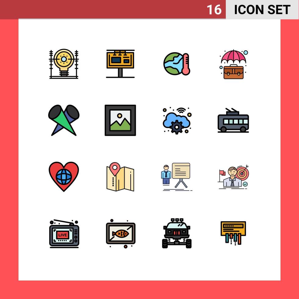 Set of 16 Modern UI Icons Symbols Signs for case bag advertising temperature global Editable Creative Vector Design Elements