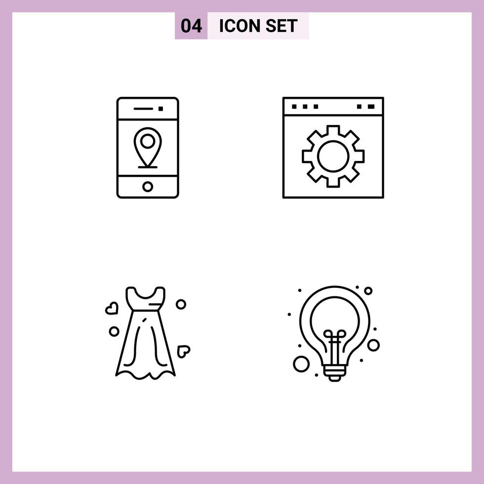 Set of 4 Modern UI Icons Symbols Signs for location dress signs interface wedding dress Editable Vector Design Elements