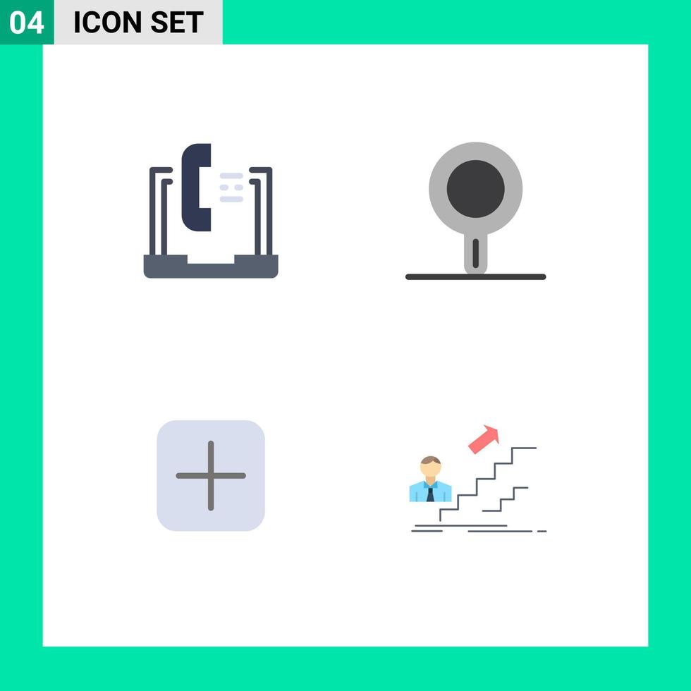 Group of 4 Modern Flat Icons Set for communication plus laptop pan upload Editable Vector Design Elements