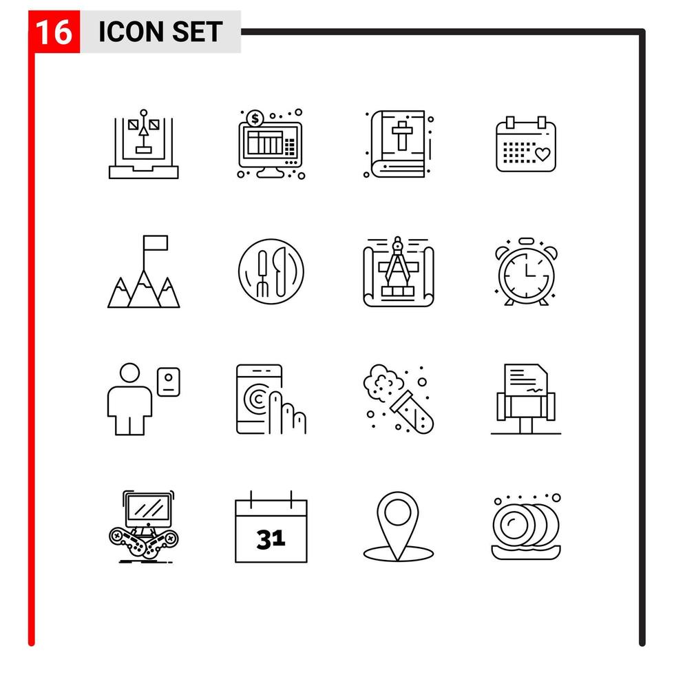 Editable Vector Line Pack of 16 Simple Outlines of flag love online banking day thanksgiving Editable Vector Design Elements