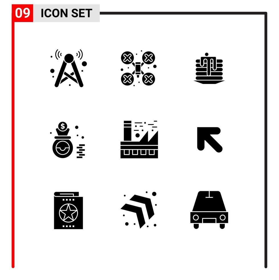 9 Universal Solid Glyphs Set for Web and Mobile Applications earth money drone robot finance canada Editable Vector Design Elements