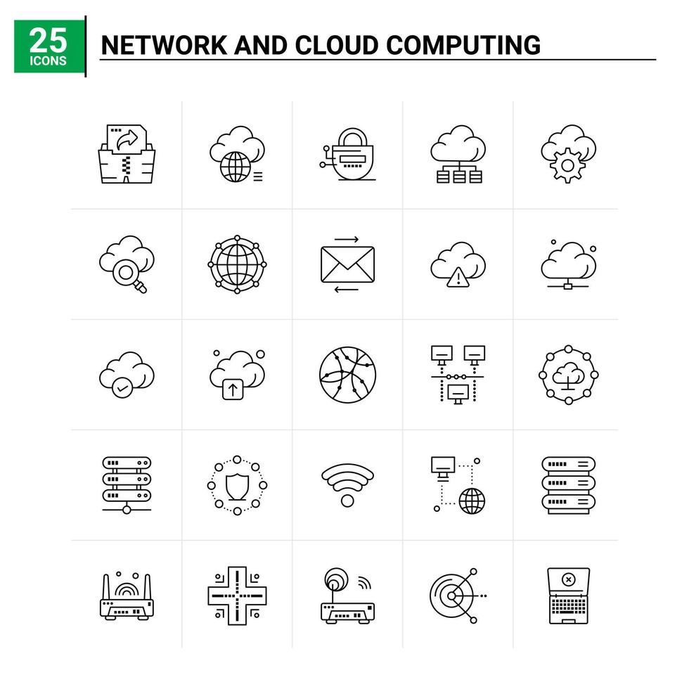 25 conjunto de iconos de red y computación en la nube antecedentes vectoriales vector