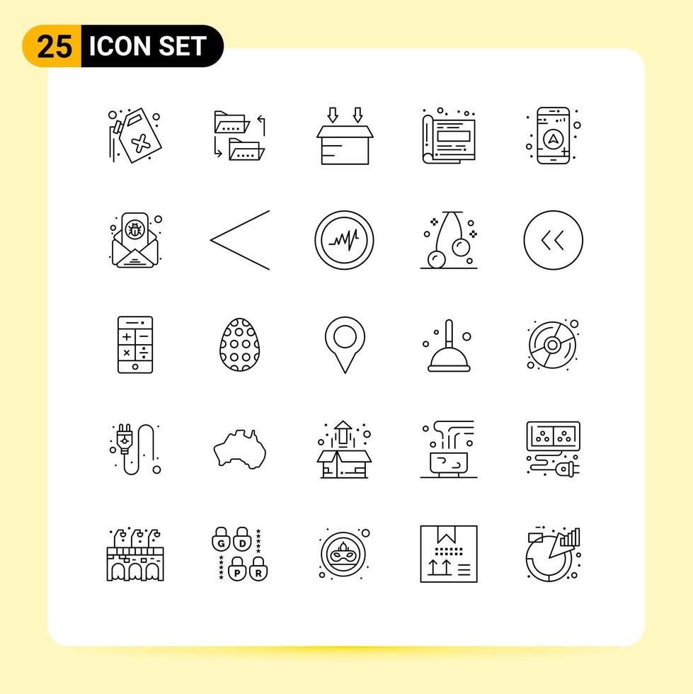 Stock Vector Icon Pack of 25 Line Signs and Symbols for map paper sharing office design Editable Vector Design Elements