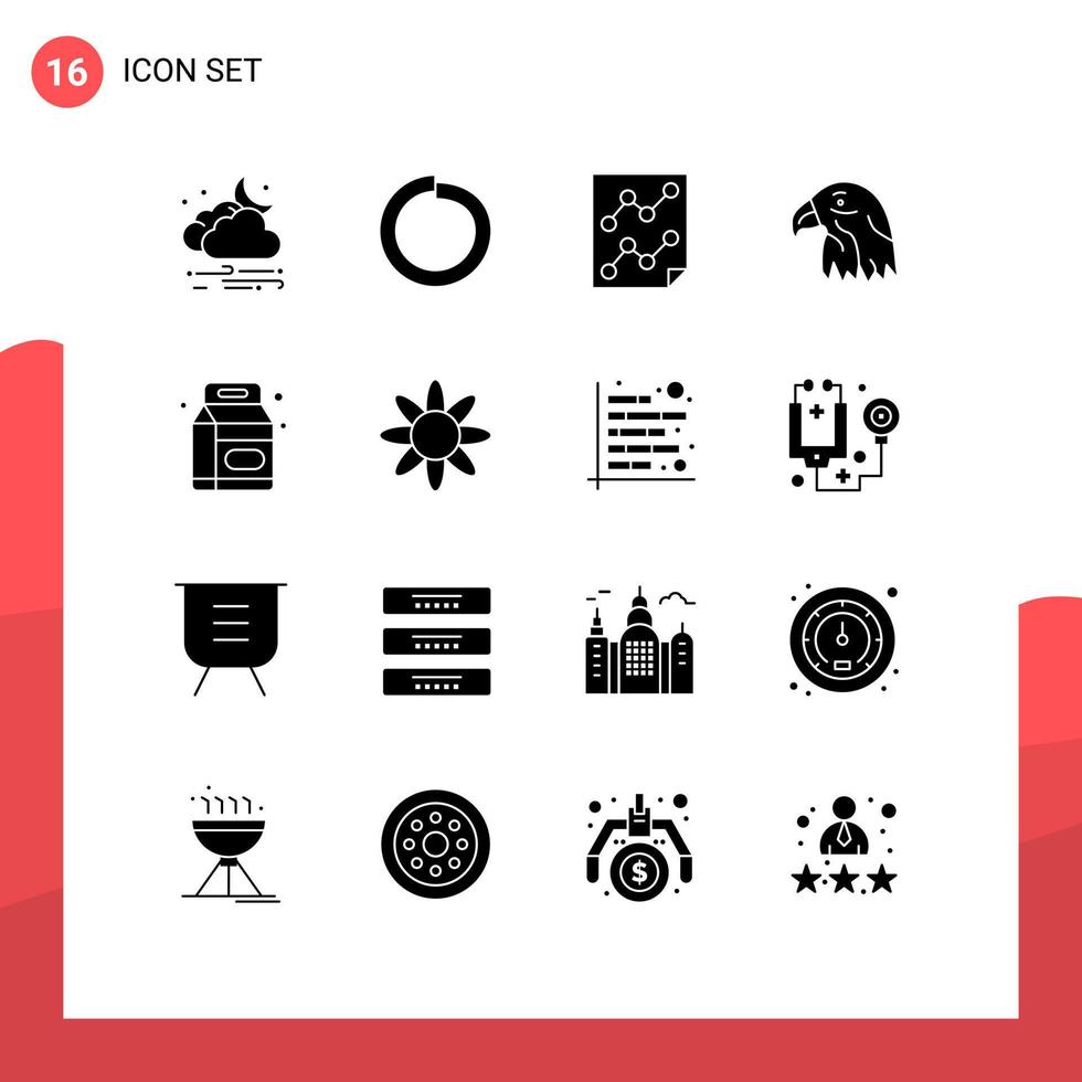 Set of 16 Modern UI Icons Symbols Signs for beverage eagle analytics bird report Editable Vector Design Elements