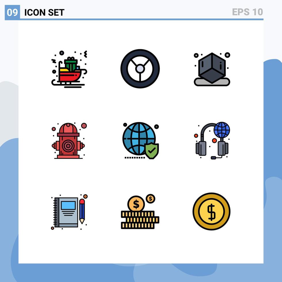 Set of 9 Modern UI Icons Symbols Signs for website globe printing water environment Editable Vector Design Elements