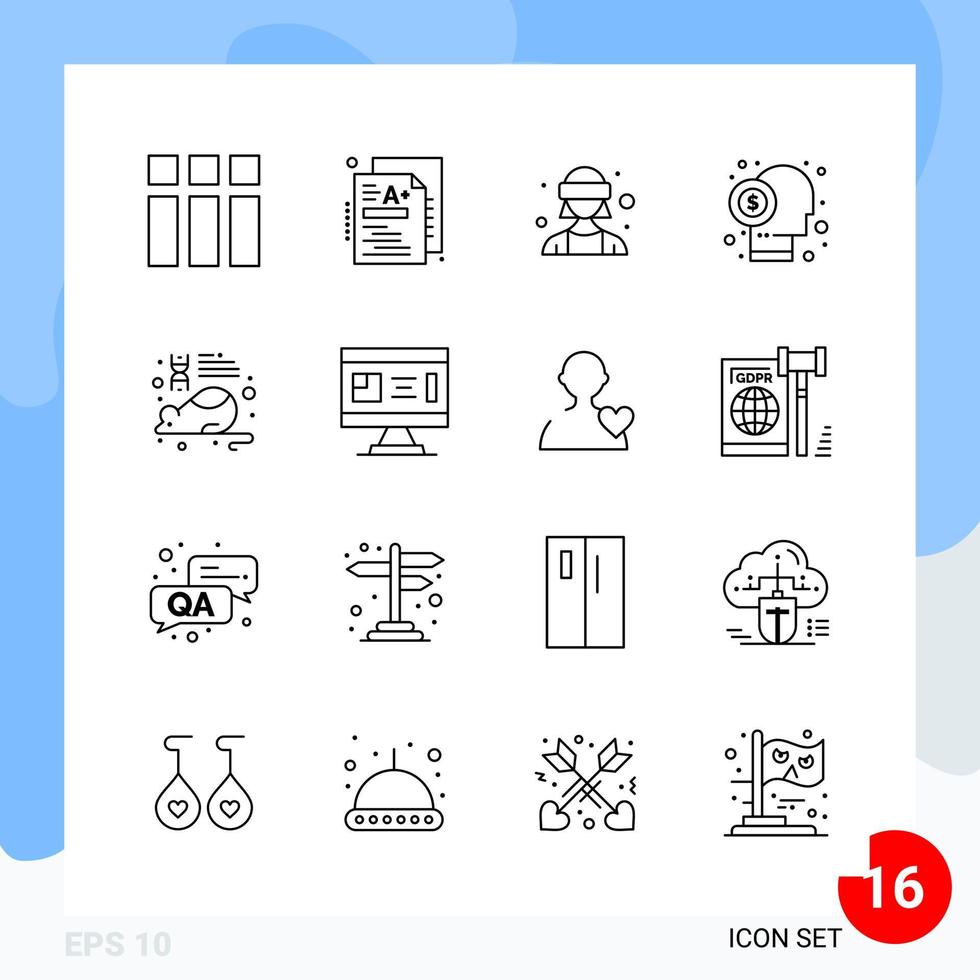 Modern Pack of 16 Icons Line Outline Symbols isolated on White Backgound for Website designing vector