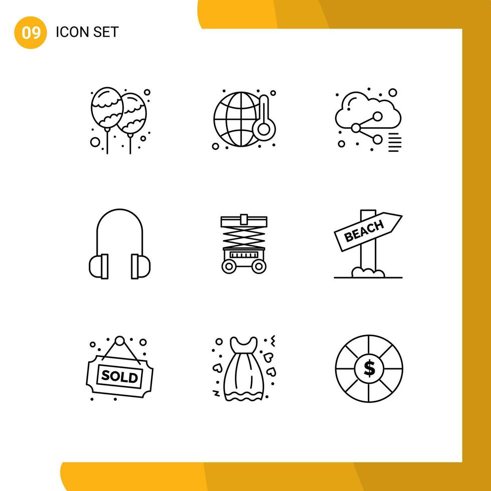 Modern Set of 9 Outlines and symbols such as forklift support world headset sharing Editable Vector Design Elements