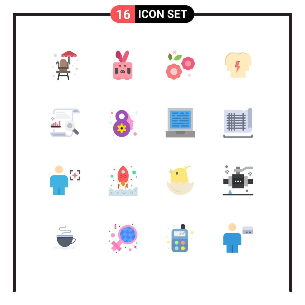 Pictogram Set of 16 Simple Flat Colors of file chart easter mind in Editable Pack of Creative Vector Design Elements