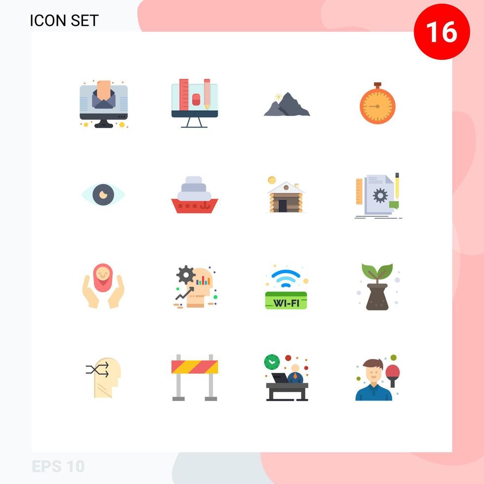 Set of 16 Modern UI Icons Symbols Signs for time fast mountain clock sun Editable Pack of Creative Vector Design Elements