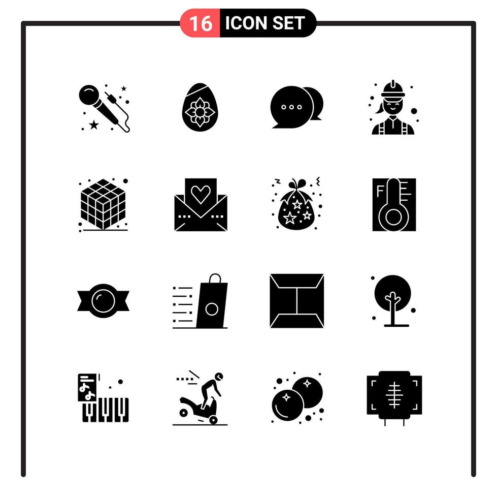 conjunto de 16 iconos de estilo sólido para web y símbolos de glifos móviles para imprimir signos de iconos sólidos aislados en fondo blanco vector